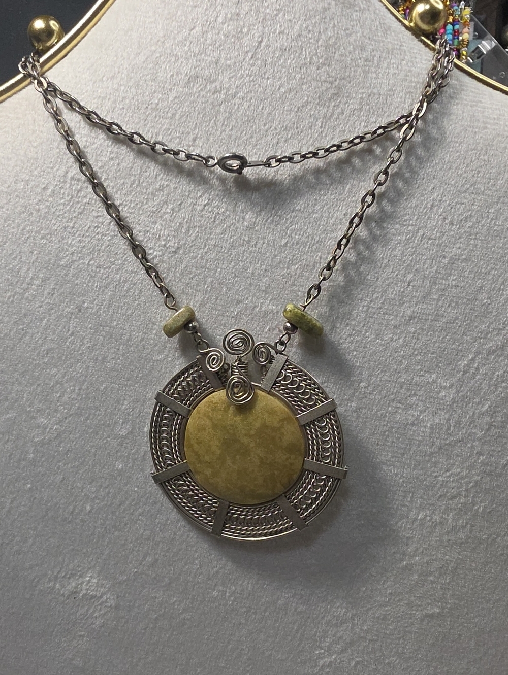 Handcrafted Two-Tone Round Pendant Necklace - Gold & Silver